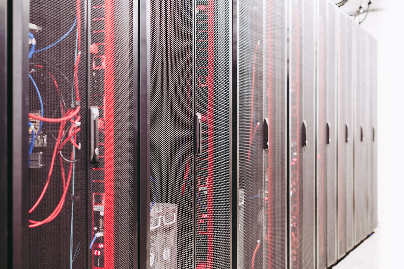 Rows of network infrastructure in a data centre